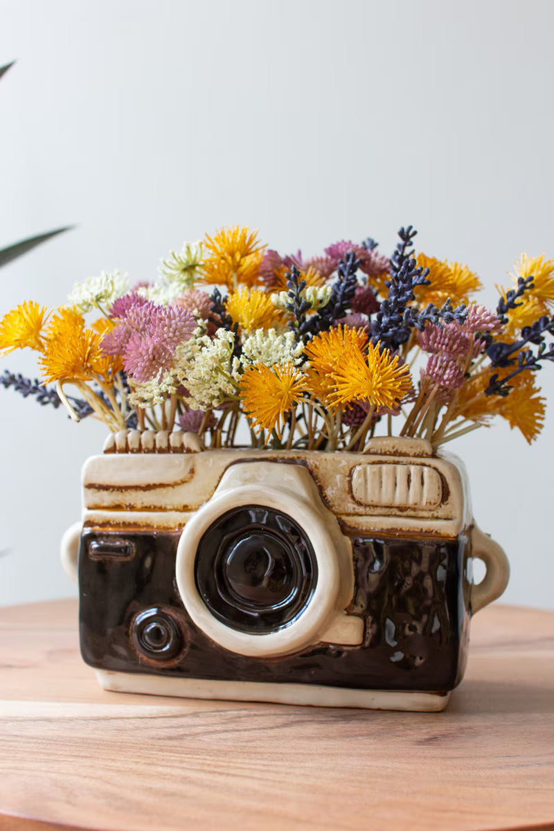 Black & White Vintage Ceramic Film Camera Planter