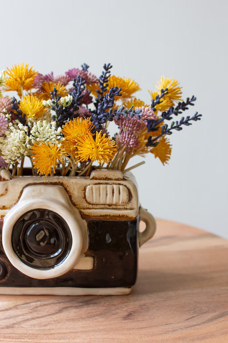 Black & White Vintage Ceramic Film Camera Planter