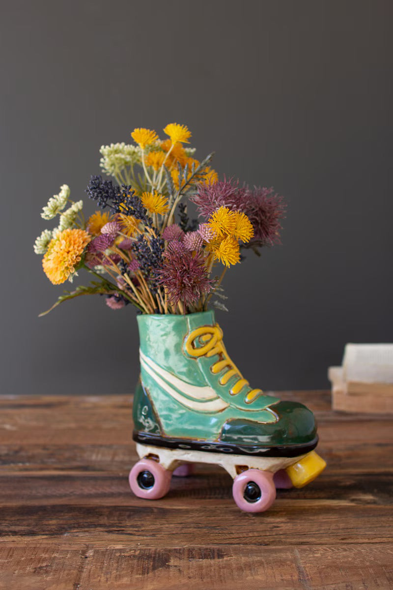 Vintage Roller Skate Ceramic Planter