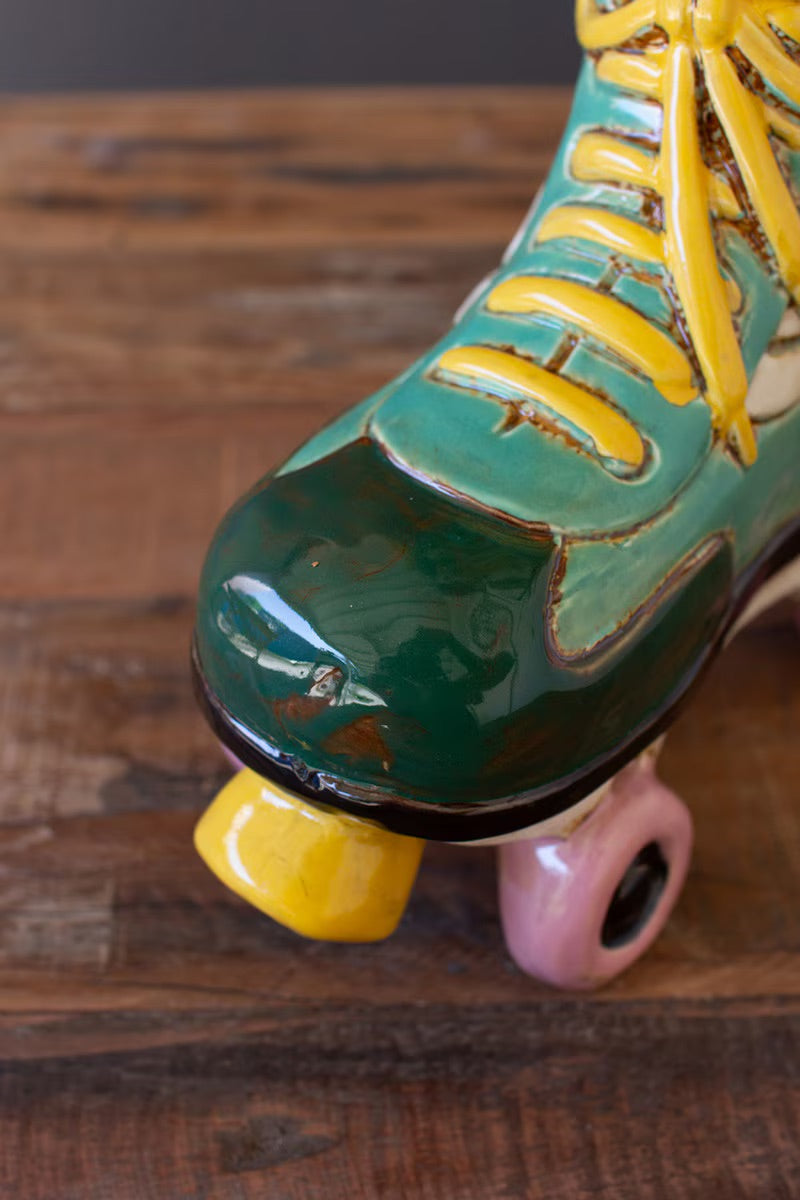 Vintage Roller Skate Ceramic Planter
