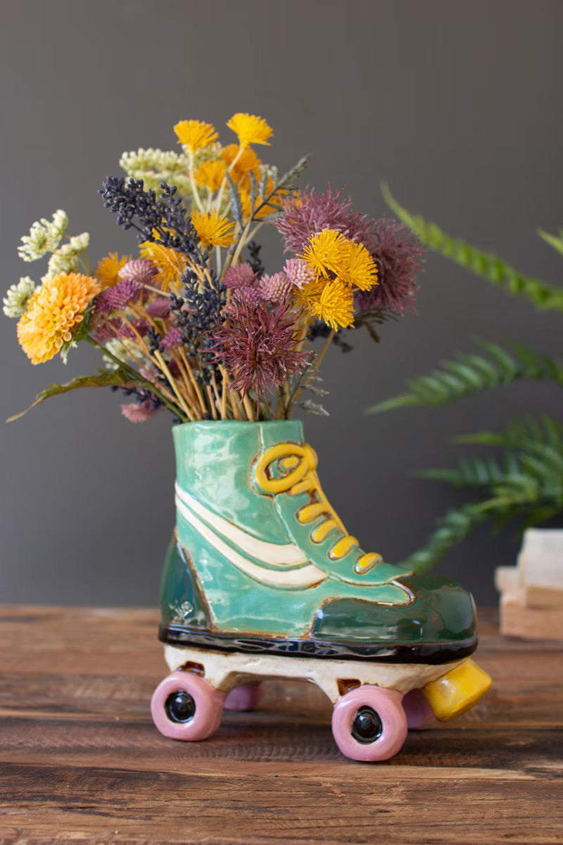 Vintage Roller Skate Ceramic Planter