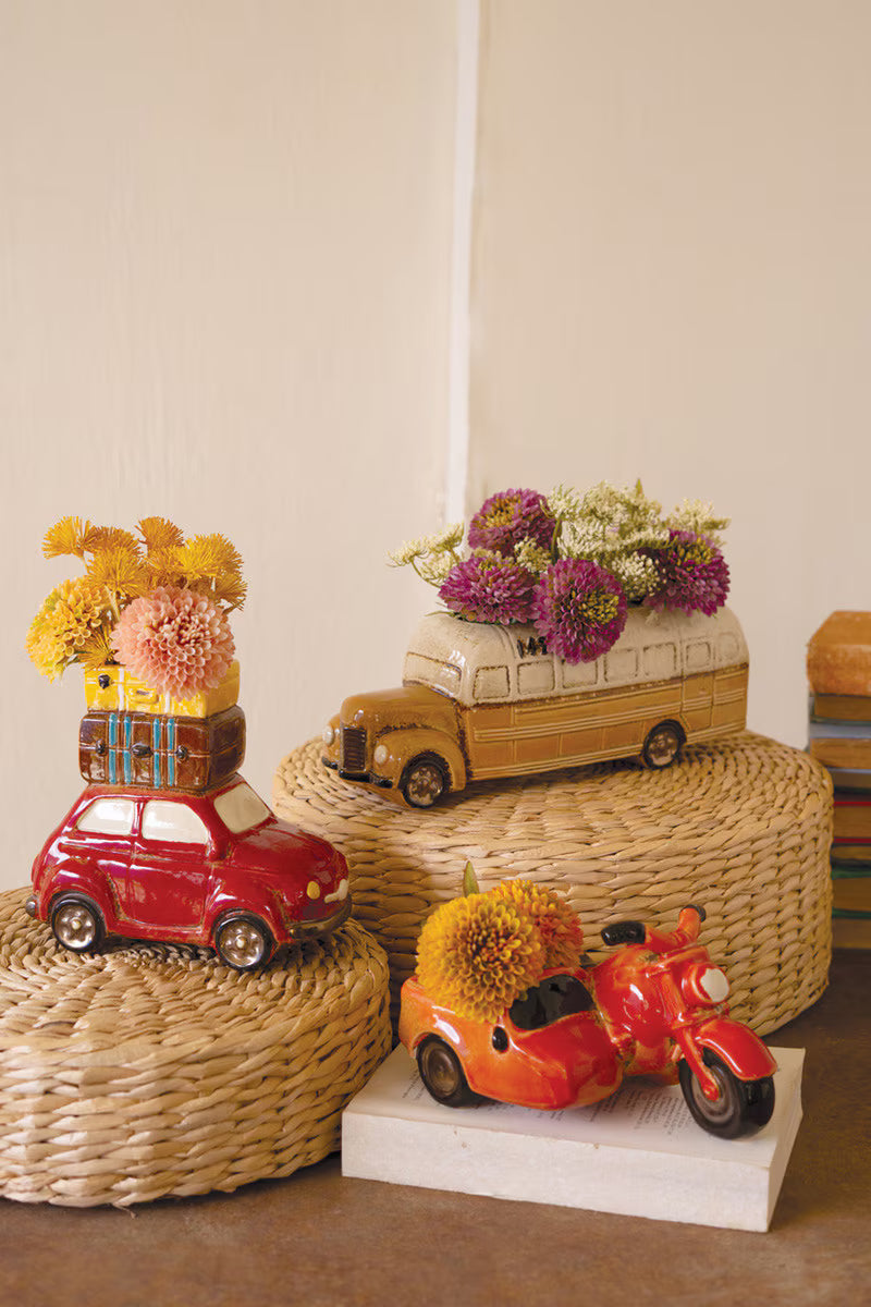Ceramic Motorcycle with Sidecar Planter
