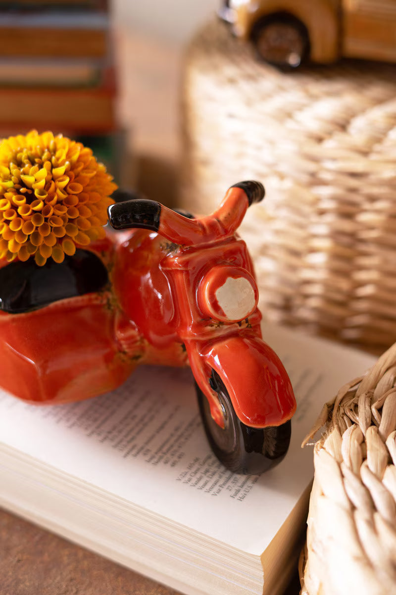 Ceramic Motorcycle with Sidecar Planter