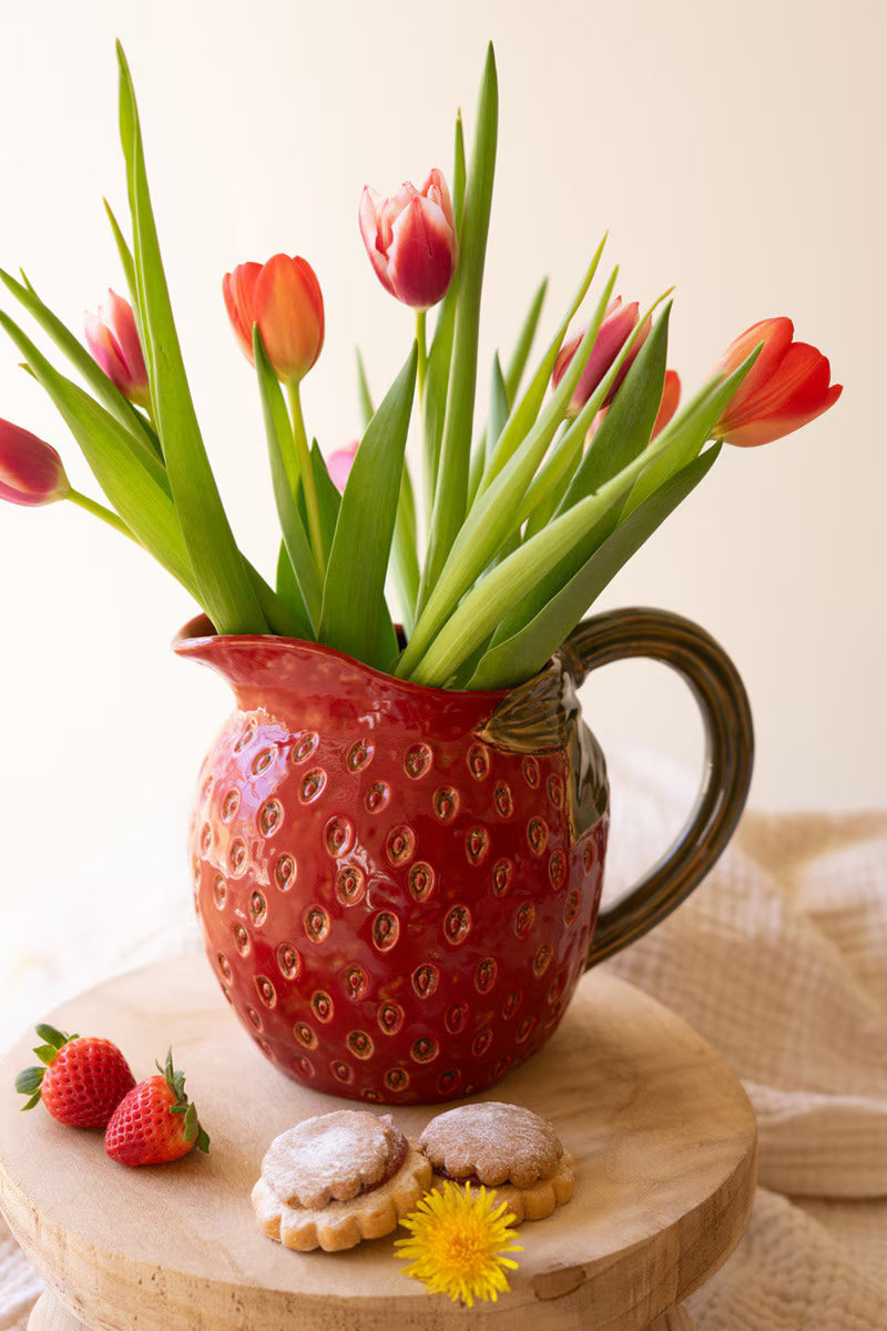 Red Ceramic Strawberry Pitcher