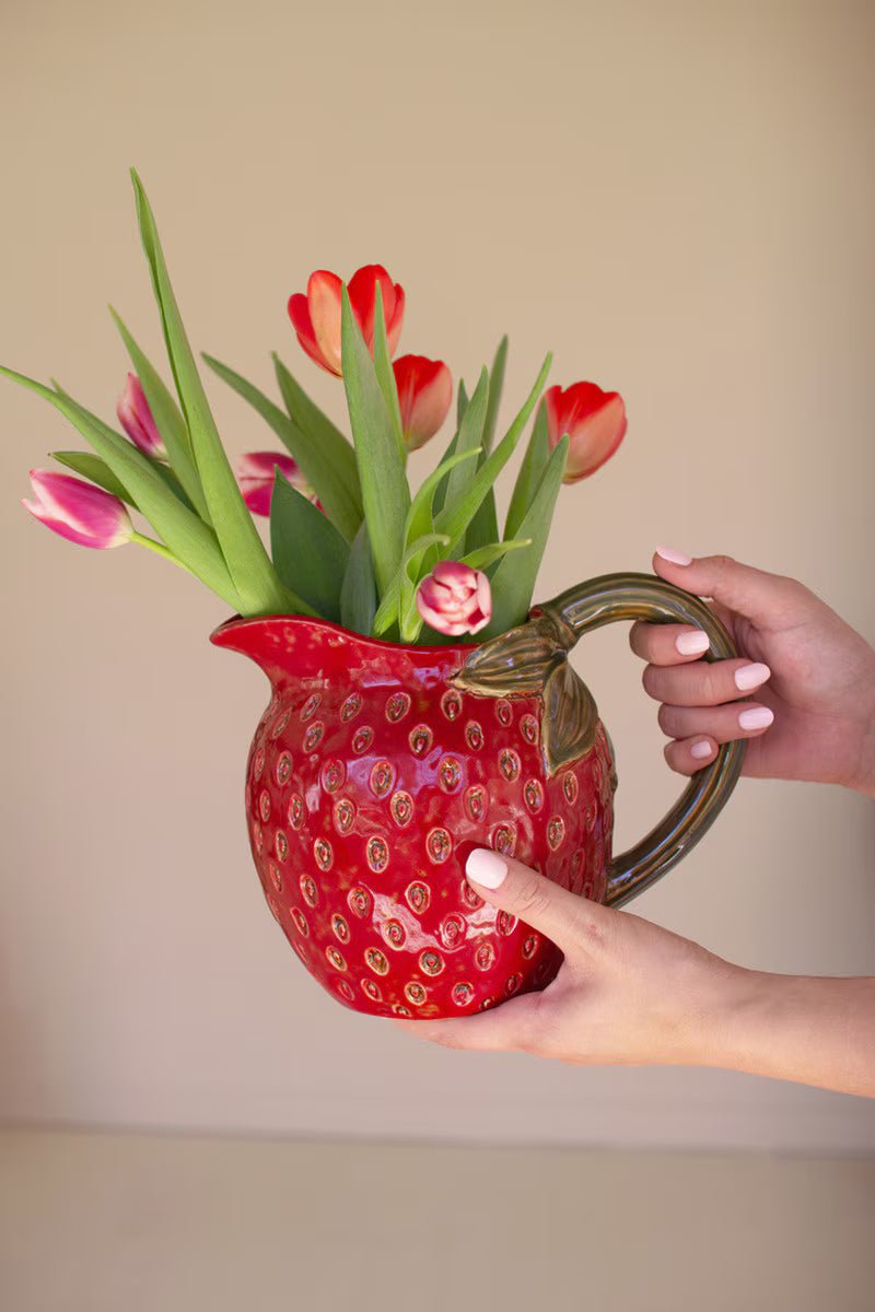 Red Ceramic Strawberry Pitcher