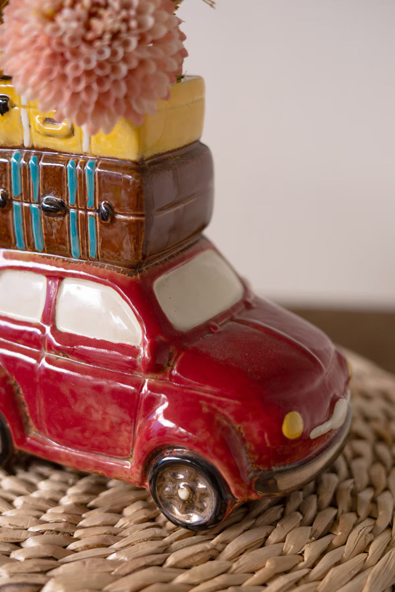 Red Ceramic Car with Luggage Planter
