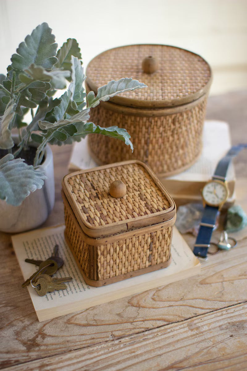 Round and Square Rattan Woven Cane Storage Boxes