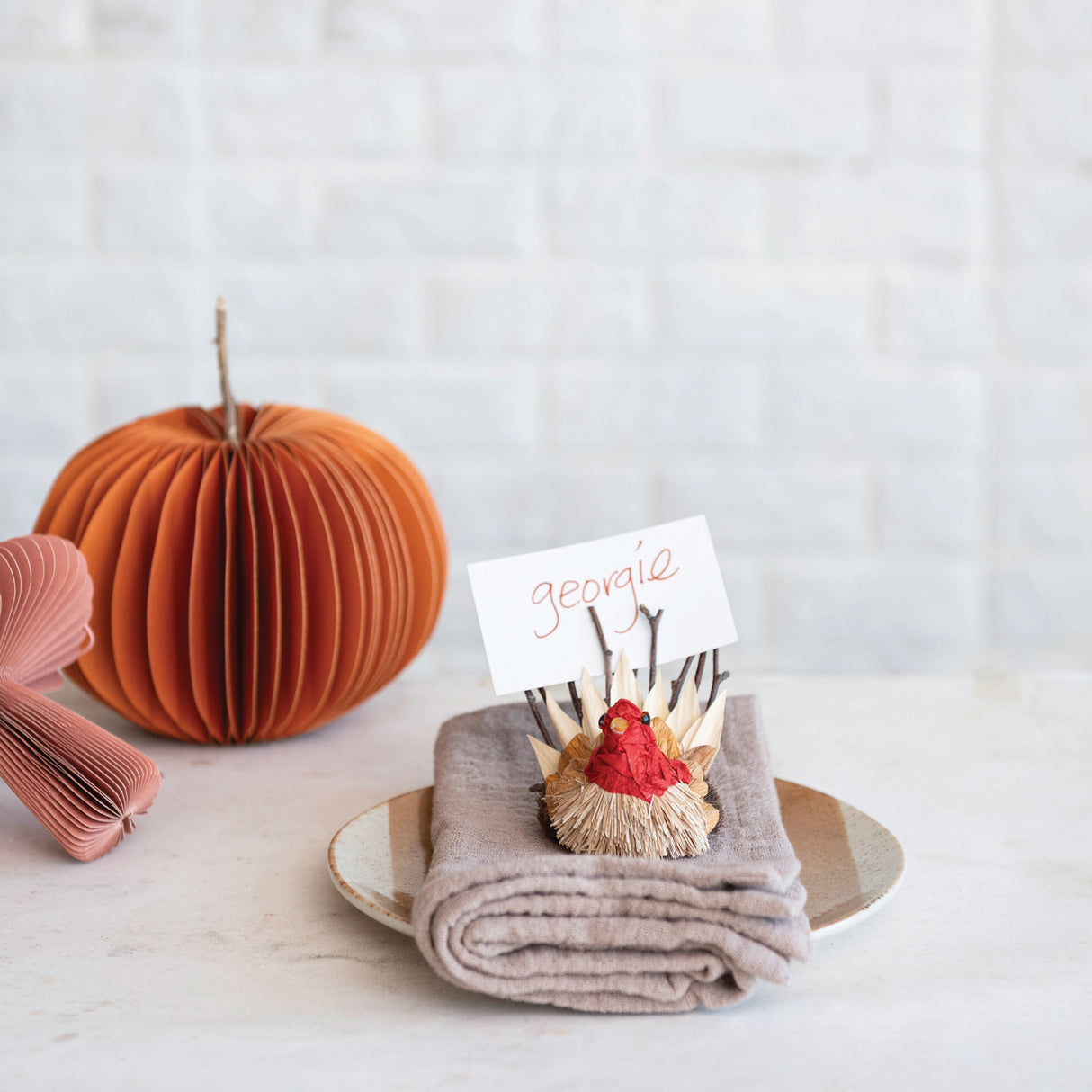 Dried Natural Corn Husk Turkeys with 12 Place Cards (Set of 3)
