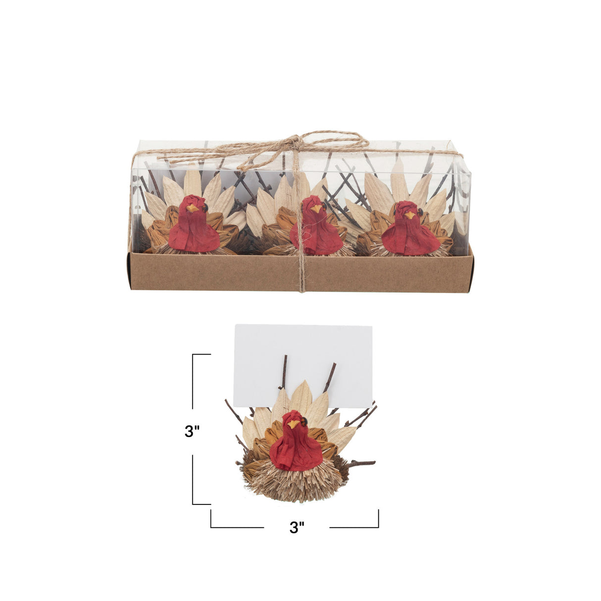 Dried Natural Corn Husk Turkeys with 12 Place Cards (Set of 3)