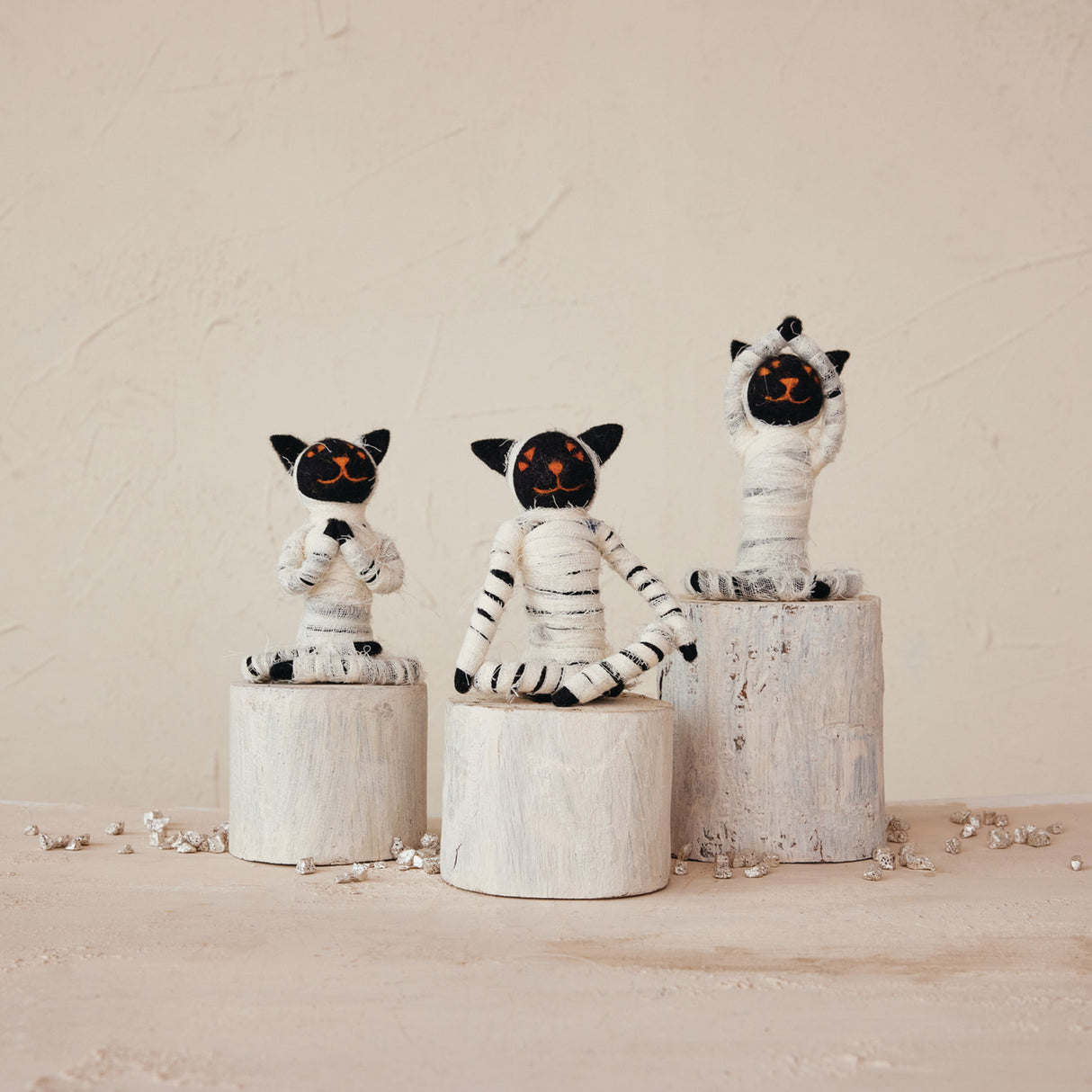 Handmade Wool Felt Mummy Costume Yoga Cat | 3 Styles