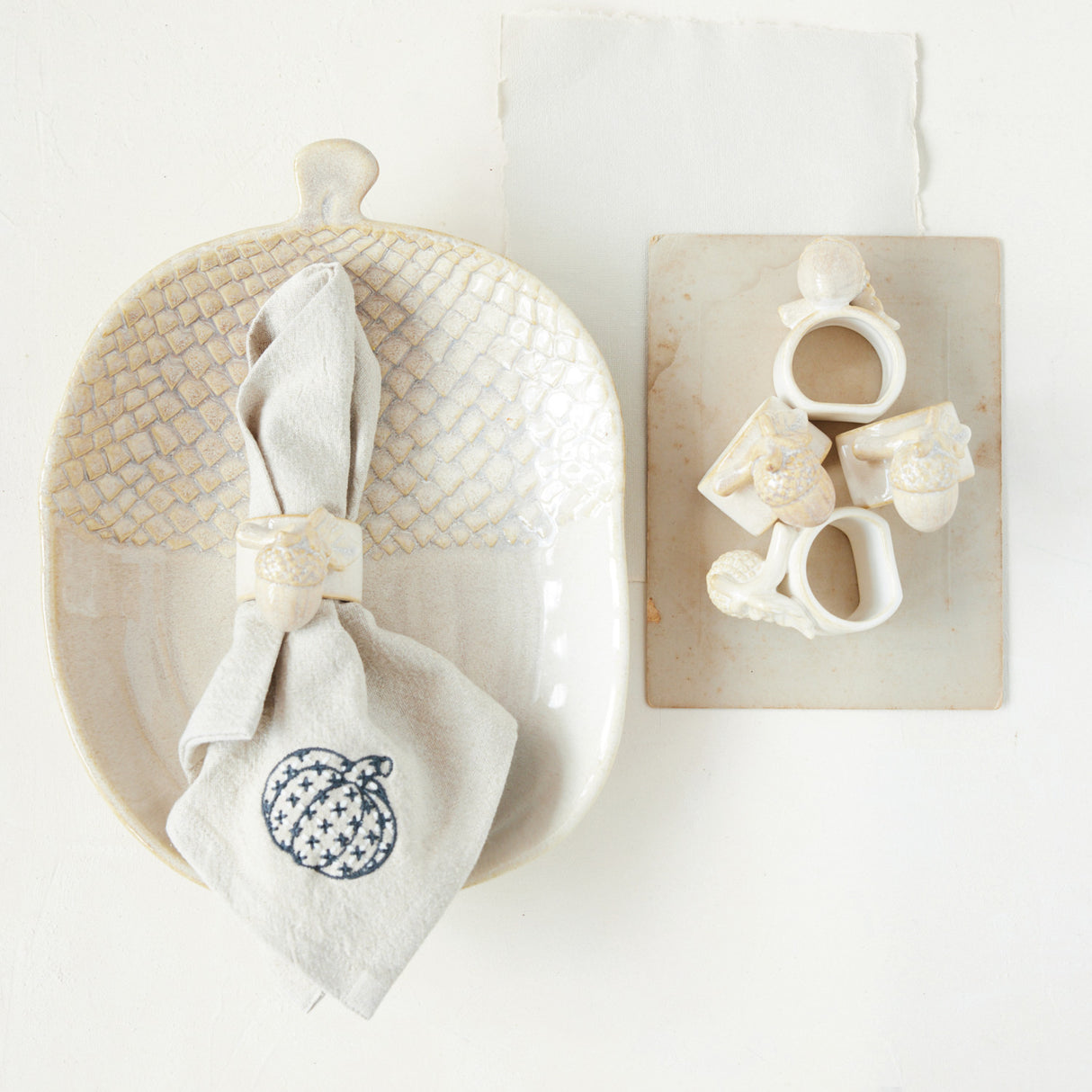 Cream Ceramic Acorn Platter