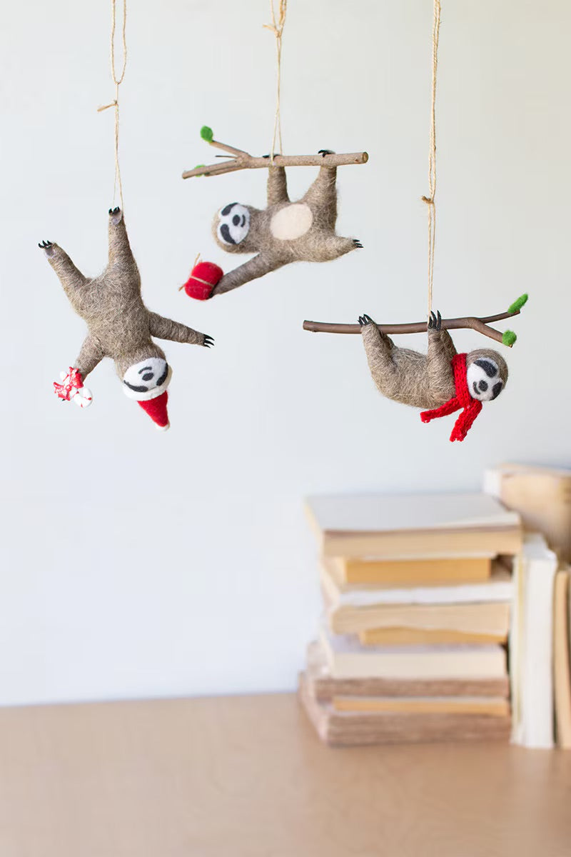 Felt Christmas Hanging Sloth Ornaments