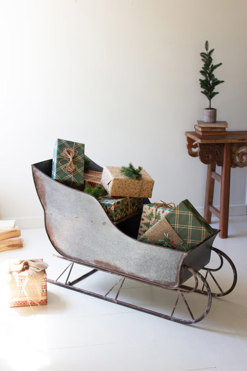 Large Rustic Metal Christmas Sleigh