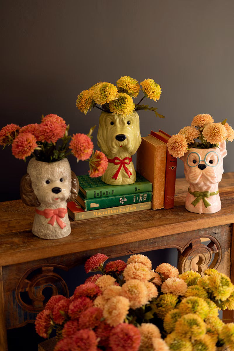 Ceramic Dog Vase with Bow