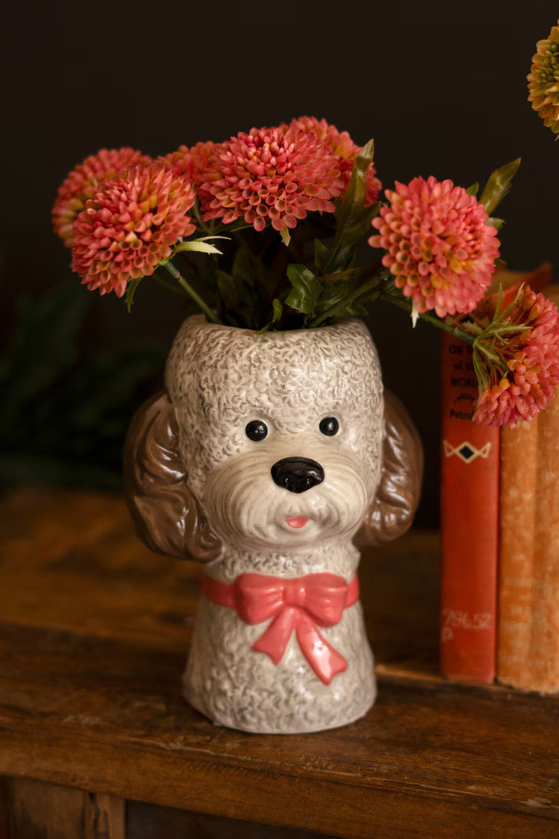 Ceramic Dog Vase with Bow