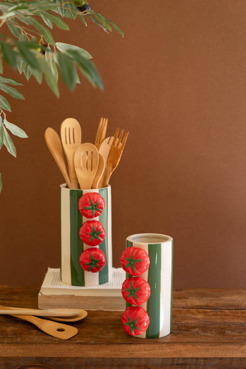 Tomato Accent Green Stripe Ceramic Vase