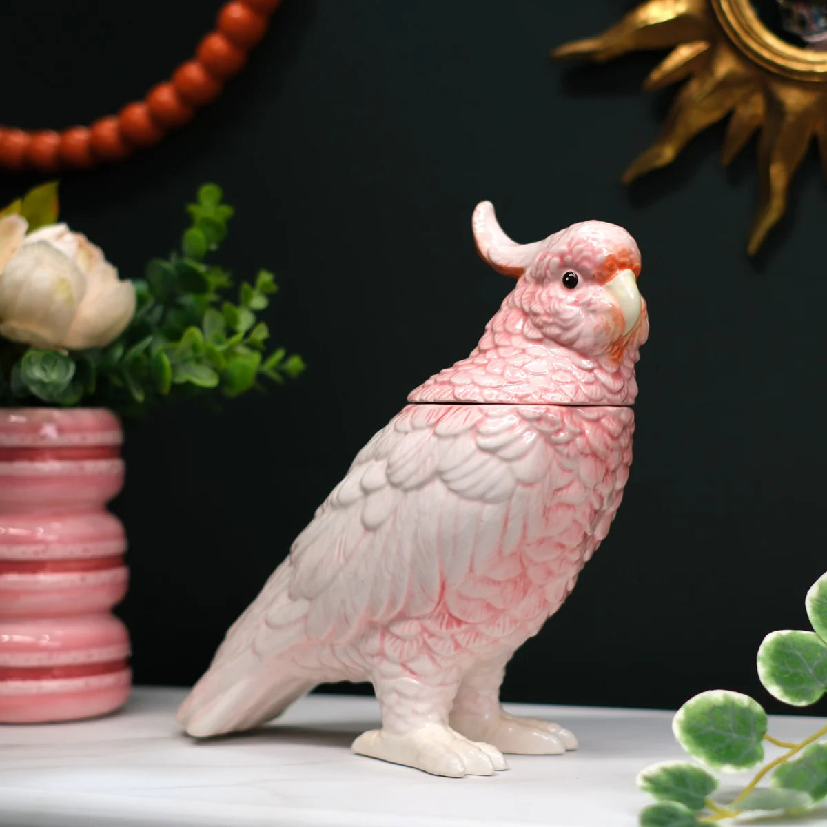 Pink Ceramic Cockatoo Lidded Jar