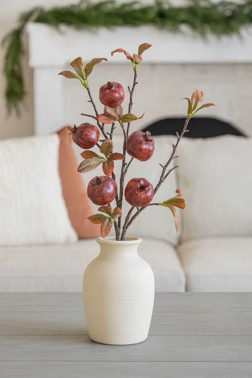 Faux Pomegranate Stem with Leaves