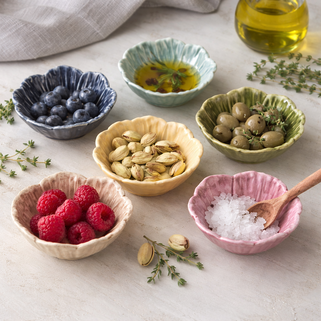 Ceramic Flower Shaped Bowl with Reactive Glaze