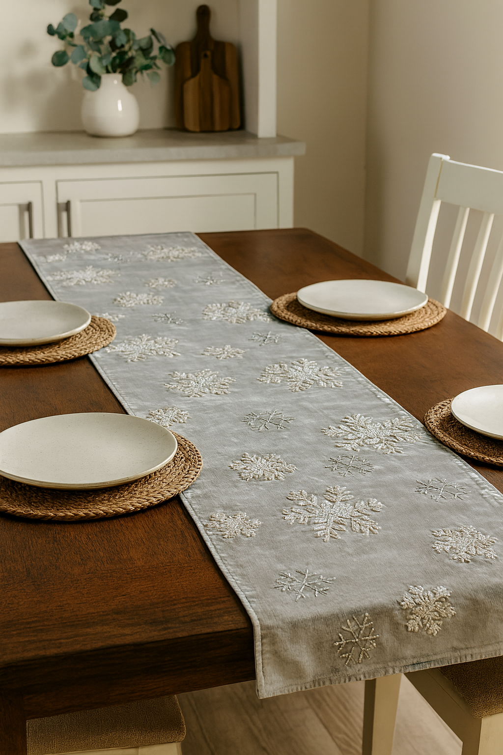 Velvet Snowflake Embroidered Table Runner