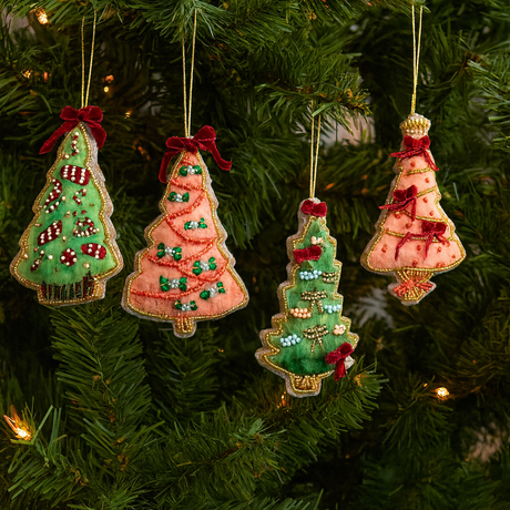 Handmade Beaded Christmas Tree Ornament with Velvet Bow