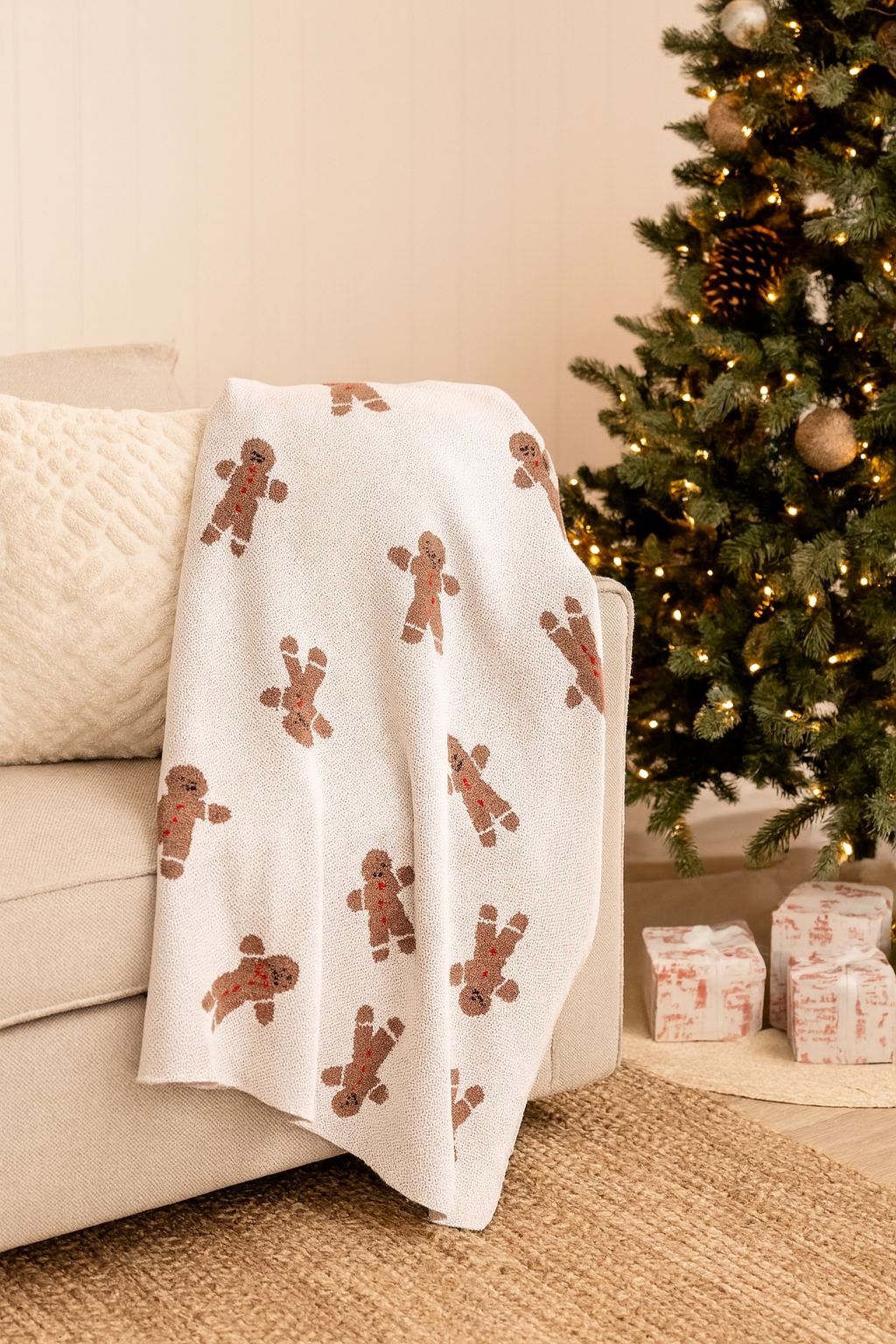 Gingerbread Cookie Cotton Knit Throw Blanket