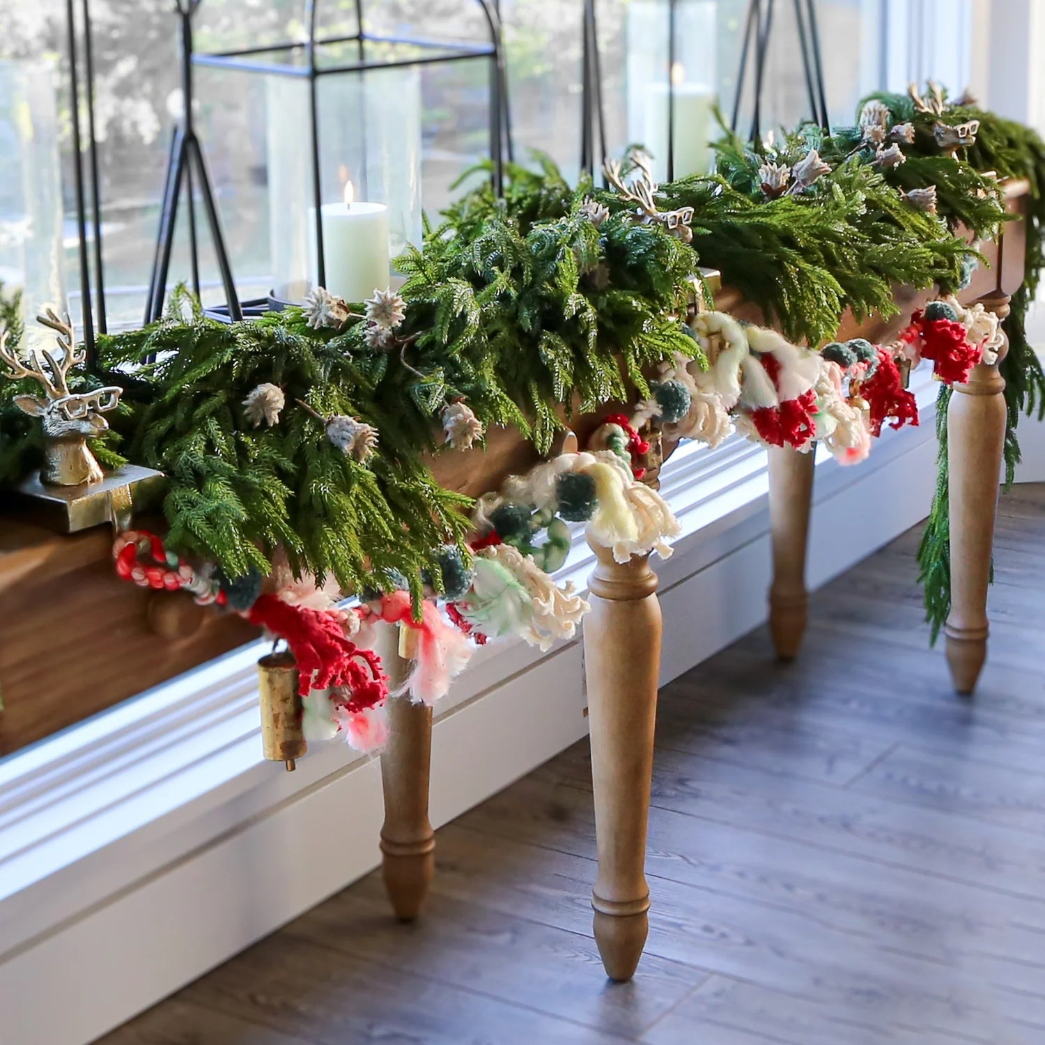 Handmade Wool & Cotton Garland with Pom Poms & Bells