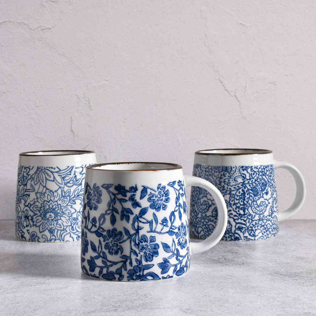 Blue Chinoiserie Hand-Stamped Ceramic Mug