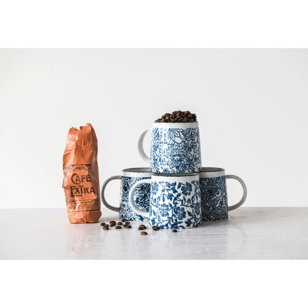 Blue Chinoiserie Hand-Stamped Ceramic Mug