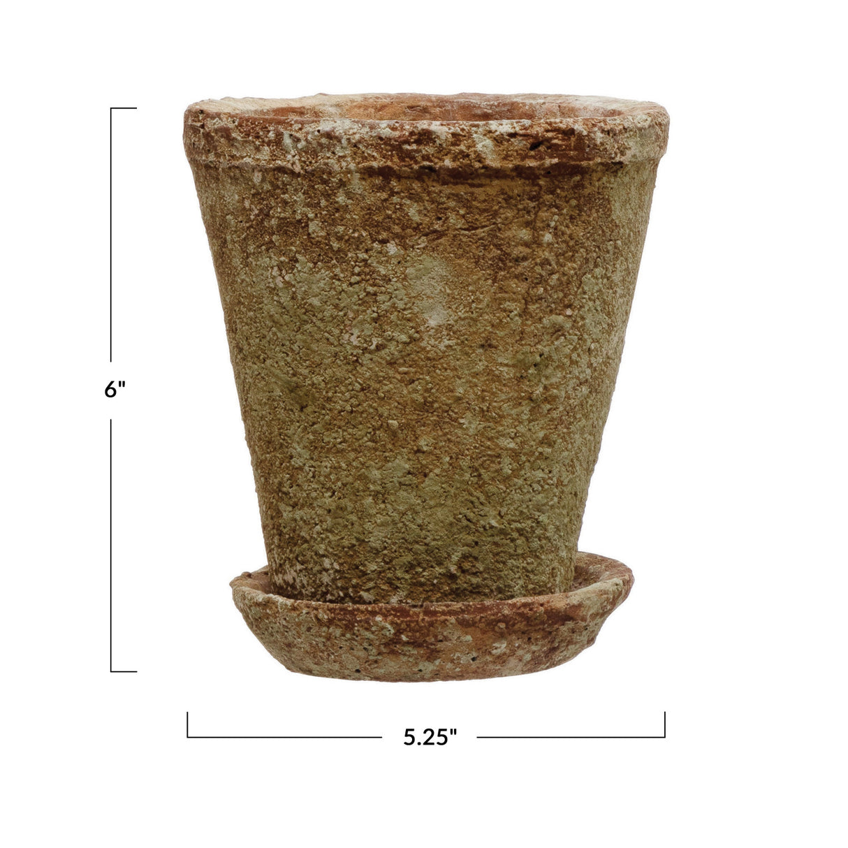Distressed Terracotta Finish Cement Planter with Saucer