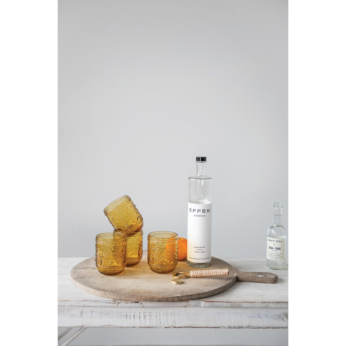 Yellow Amber Embossed Drinking Glasses