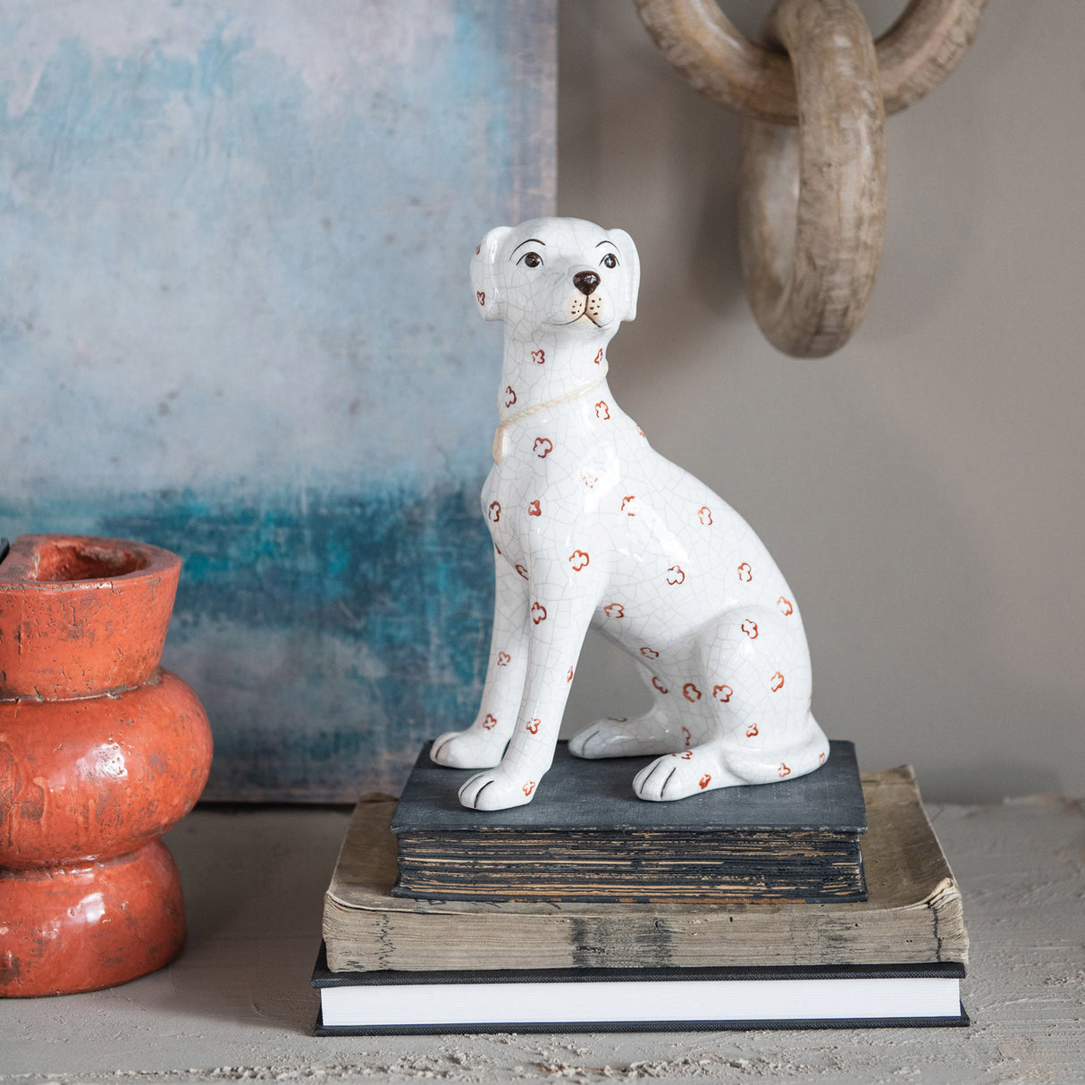 Hand-Painted Crackle Glaze Ceramic Dog