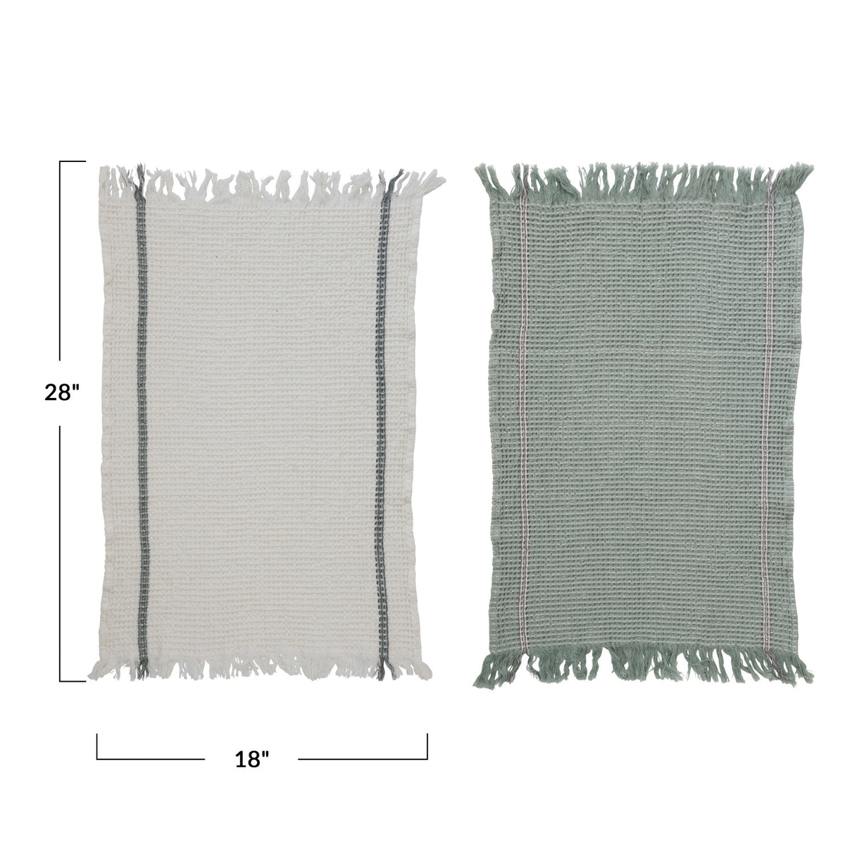 Ivory & Sage Cotton Waffle Weave Tea Towel with Fringe