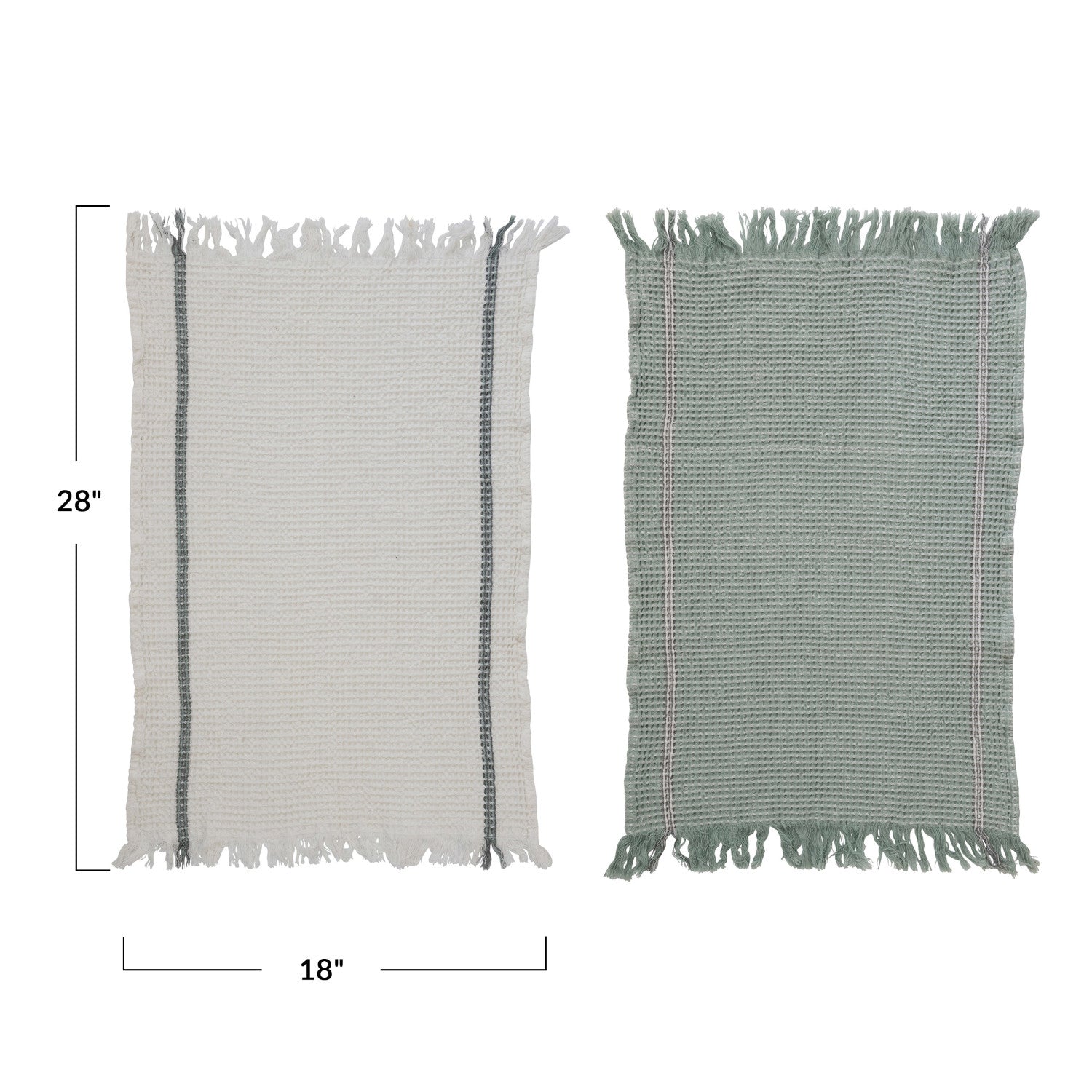 Ivory & Sage Cotton Waffle Weave Tea Towel with Fringe