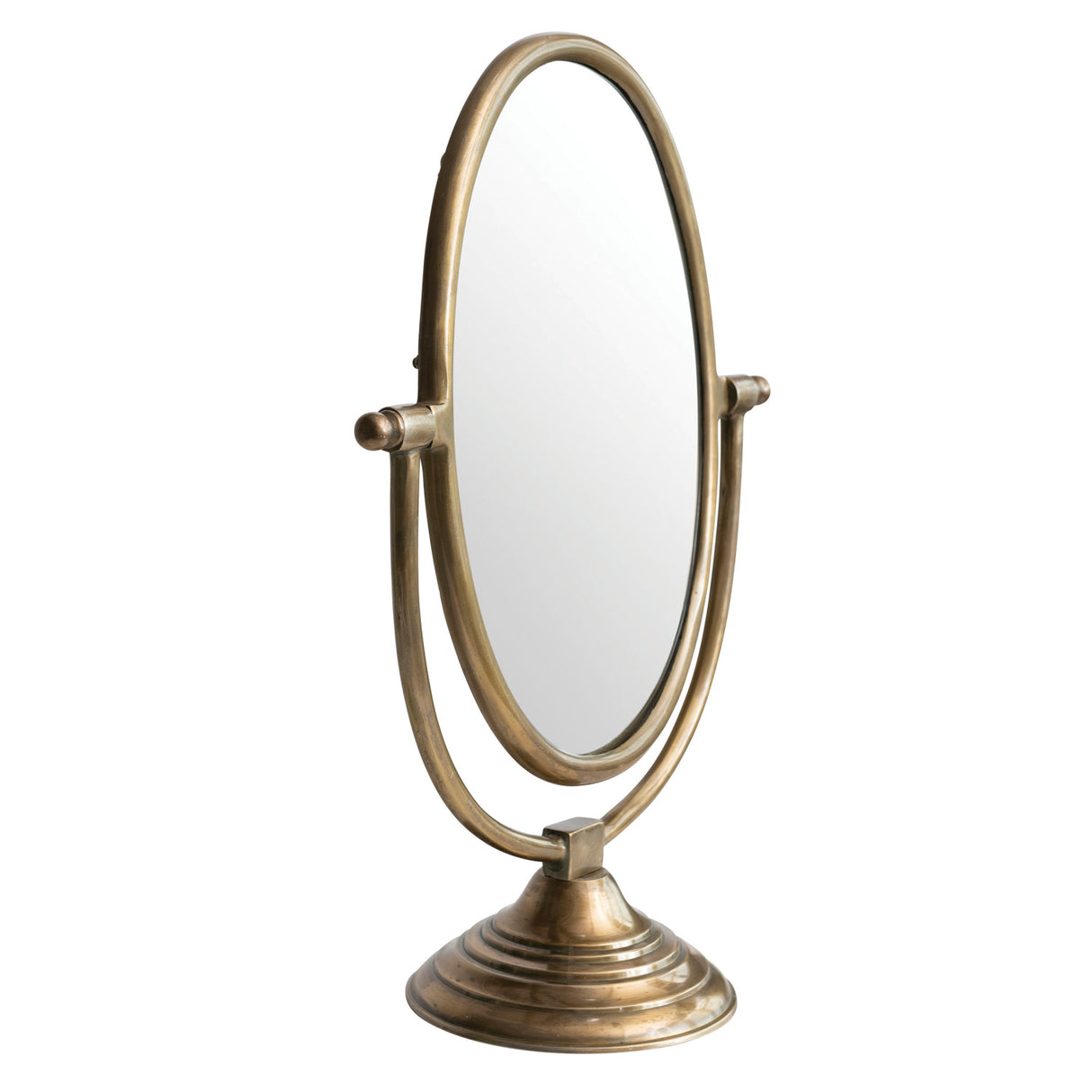 Antique Brass Aluminum Oval Vanity Mirror with Stand