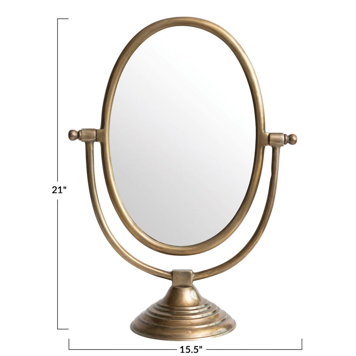 Antique Brass Aluminum Oval Vanity Mirror with Stand