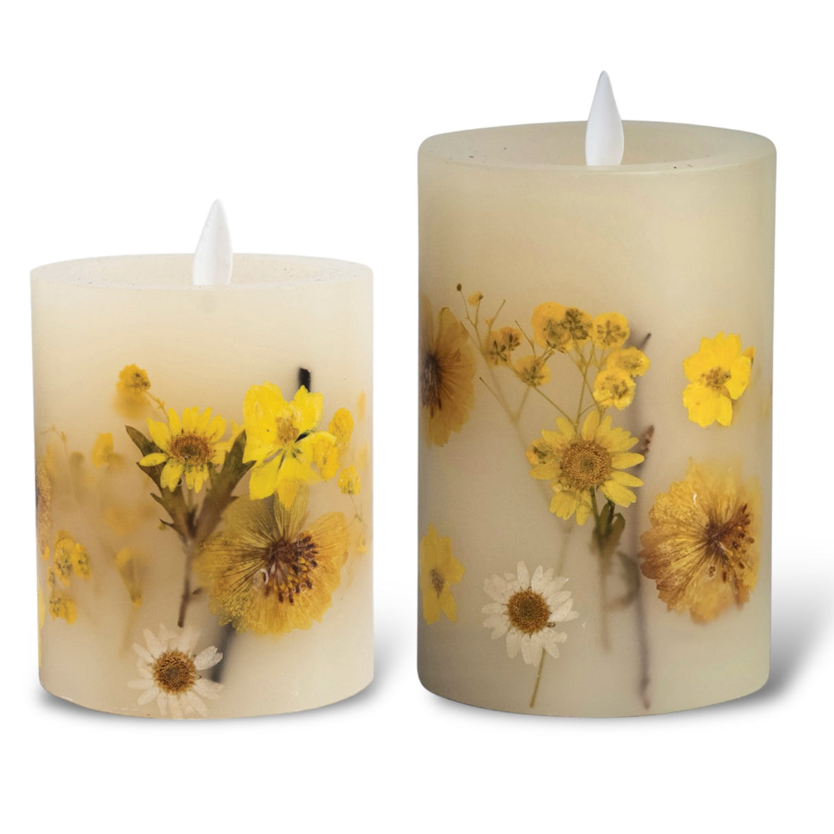 Daisy & Botanical Flameless Pillar Candle