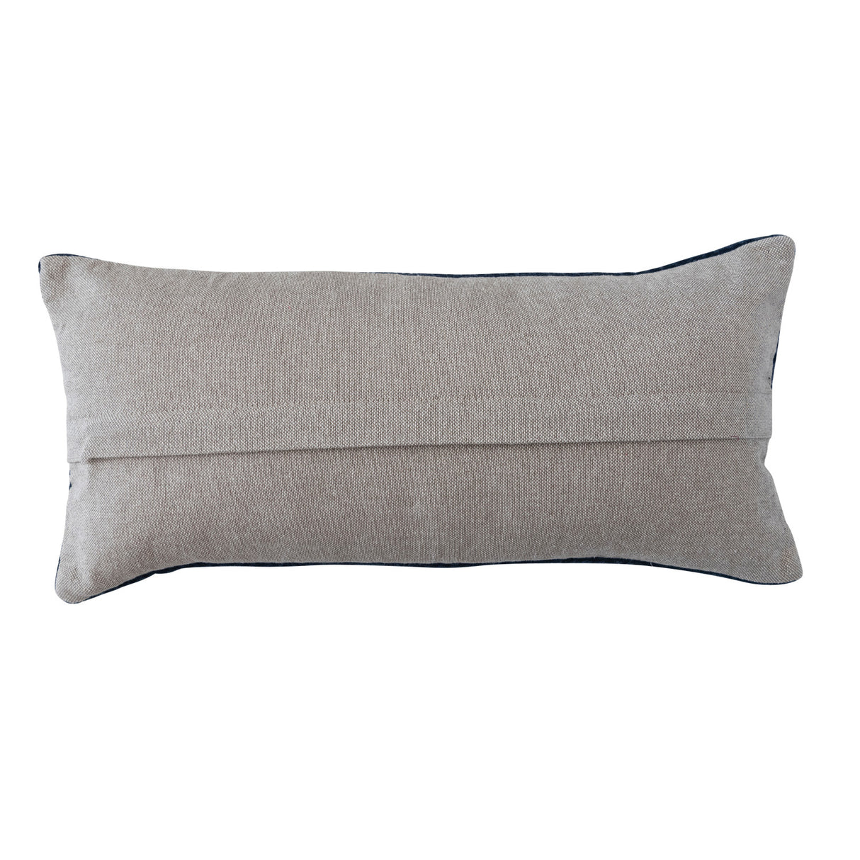 Beetle Pattern Blue Cotton & Velvet Embroidered Lumbar Pillow