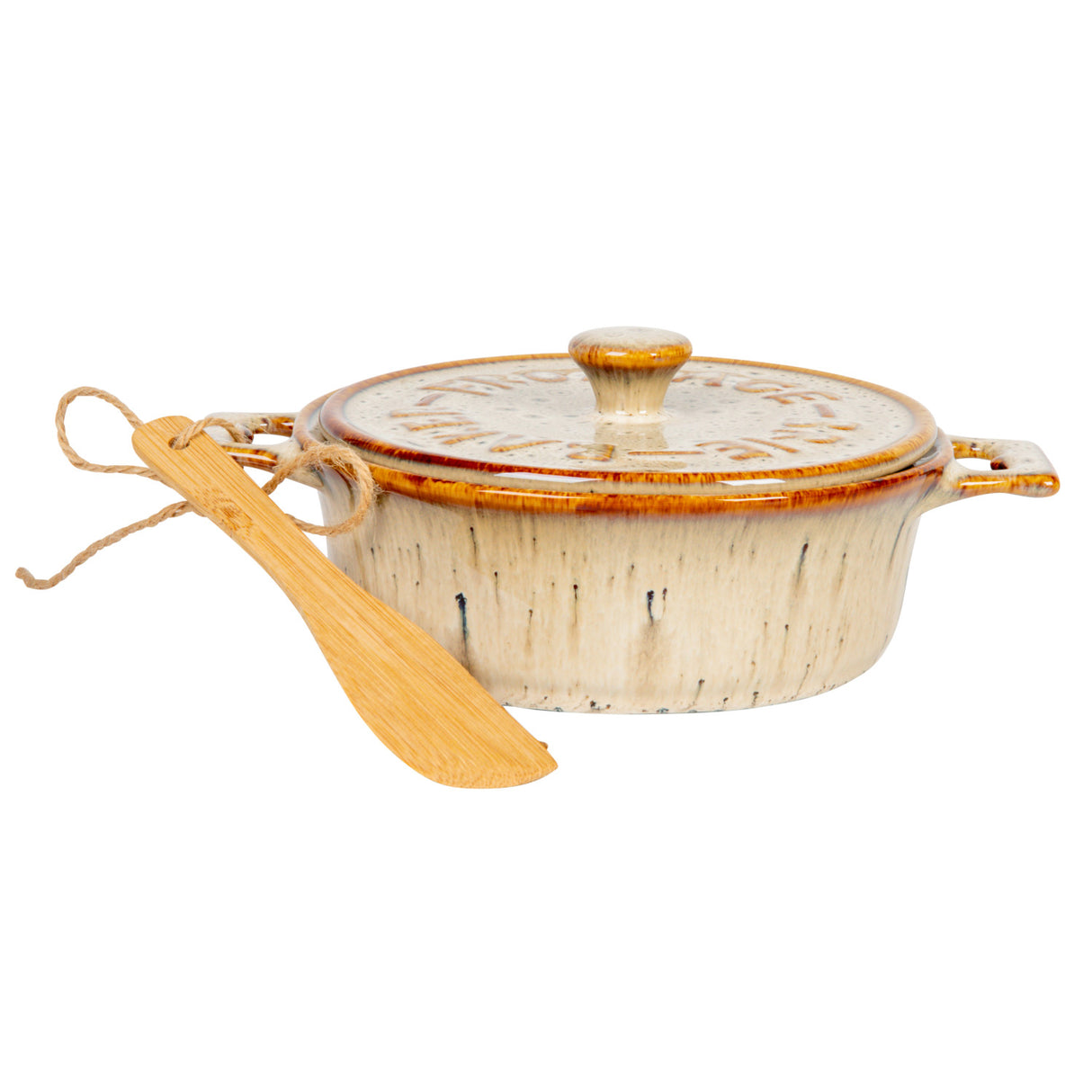 Ceramic Brie Baker with Bamboo Spreader