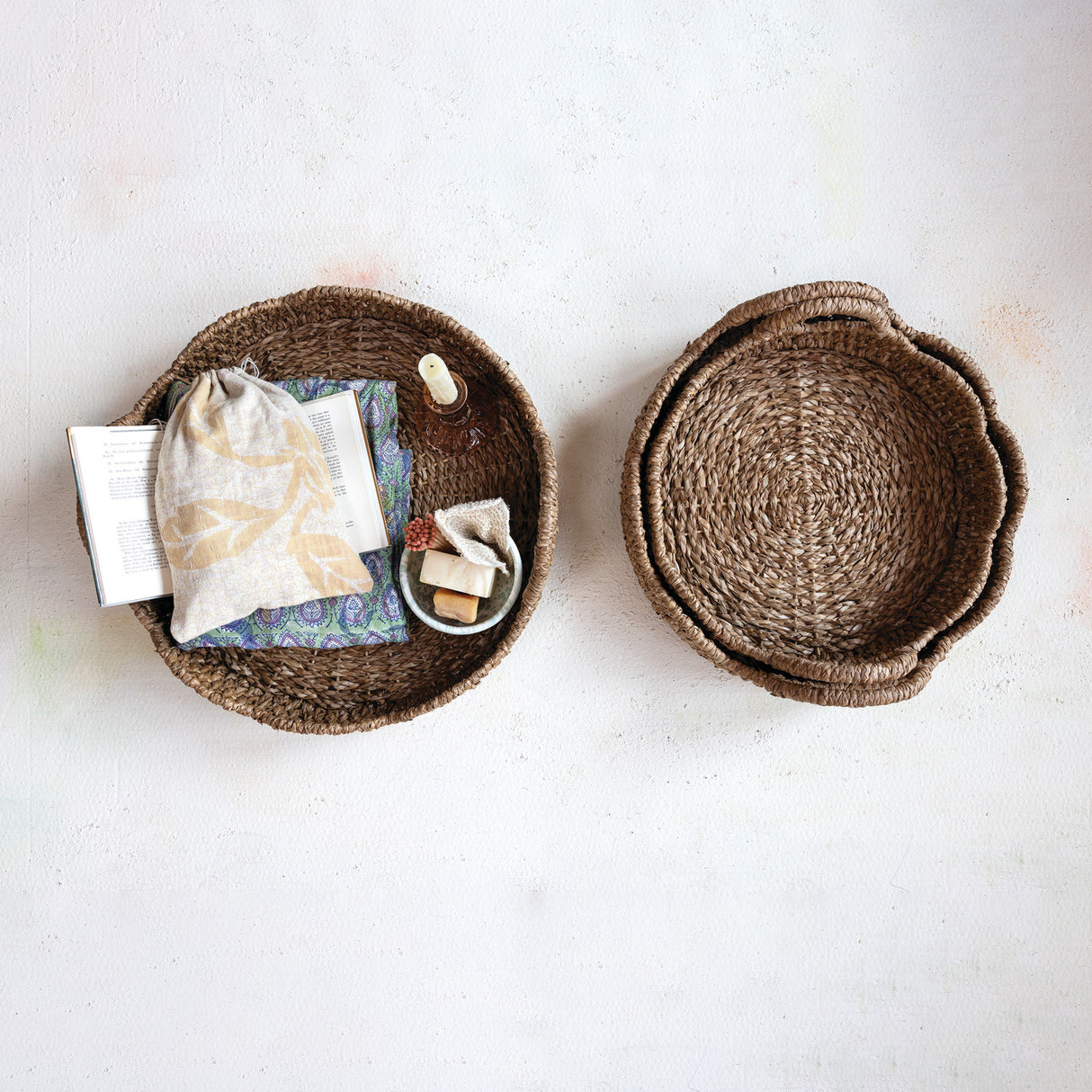 Braided Bankuan & Rattan Scalloped Tray with Handles