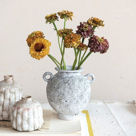 Volcano Finish Stoneware Vase with Handles
