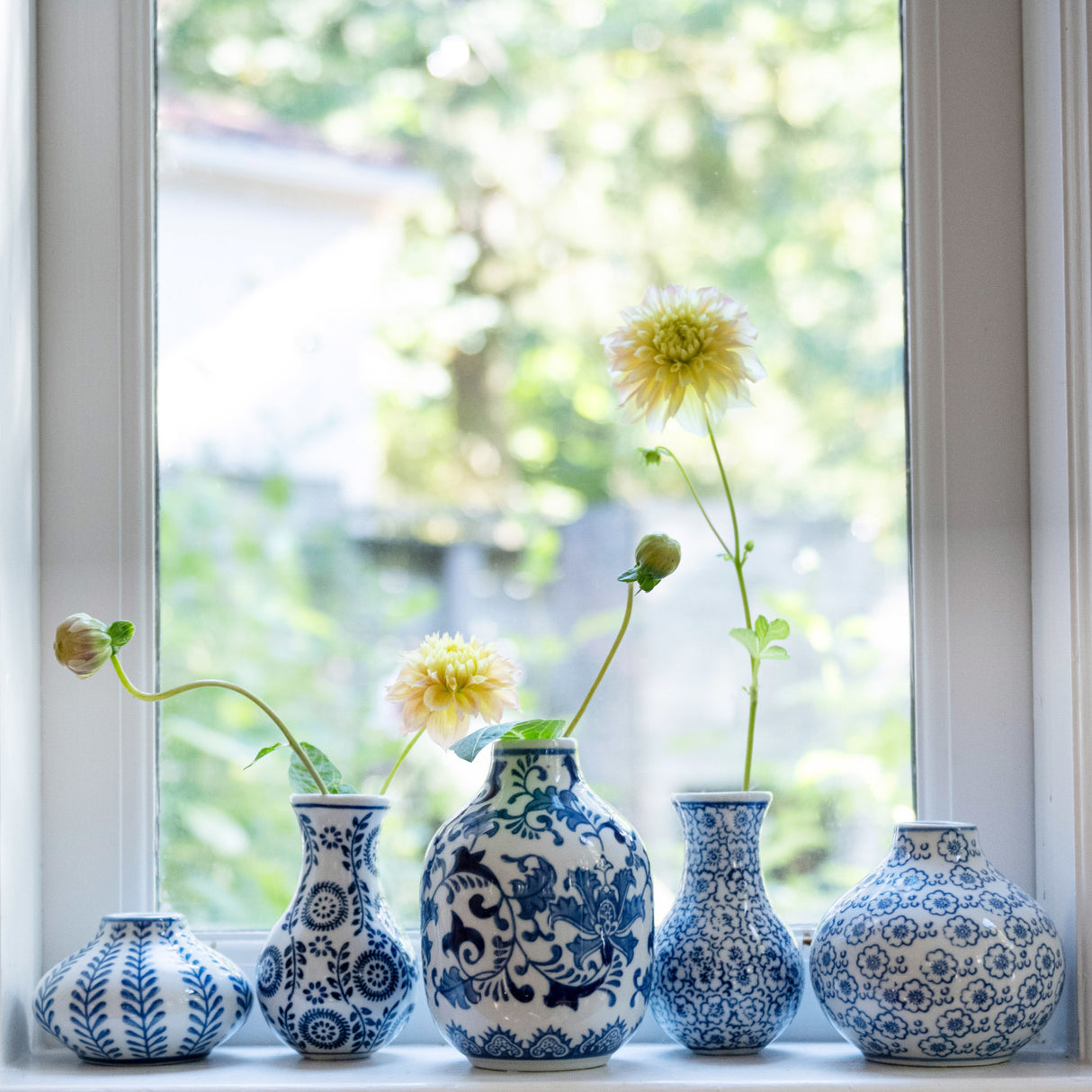 Blue Chinoiserie Hand-Stamped Floral Ceramic Vase