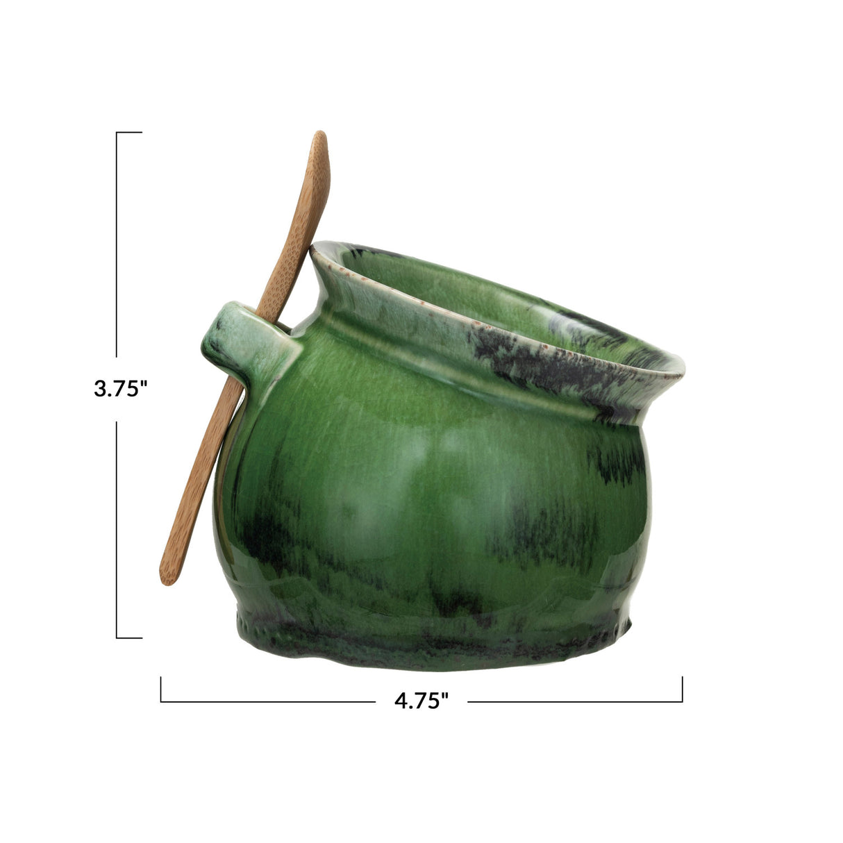 Reactive Glaze Green Stoneware Salt Cellar with Acacia Wood Spoon