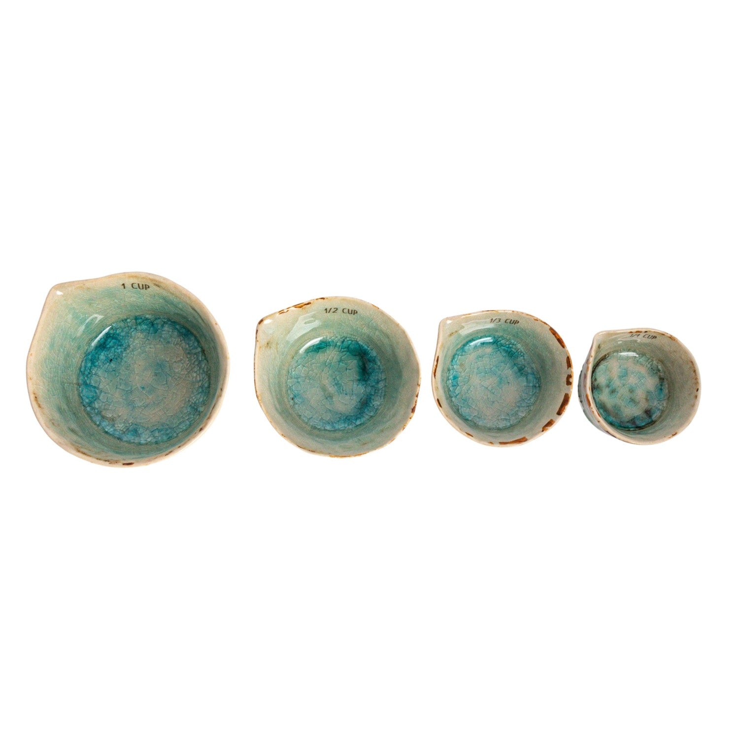 Teal Crackle Glaze Ceramic Measuring Cups | Set of 4