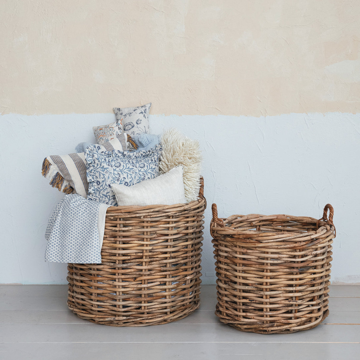 Woven Rattan Storage Baskets with Handles
