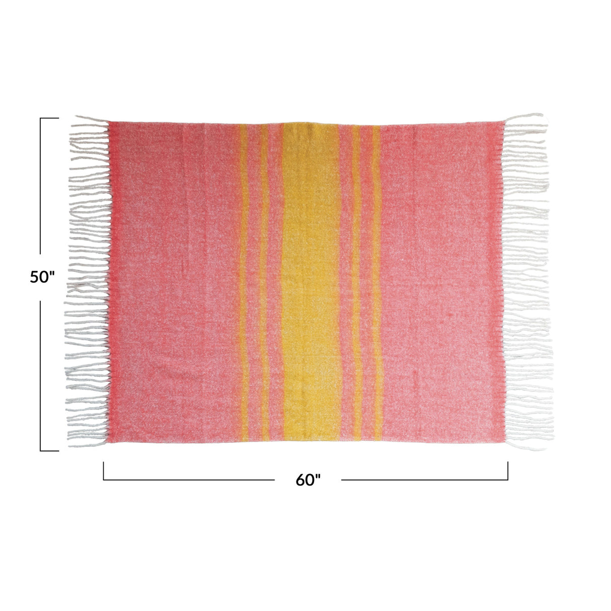 Pink & Yellow Striped Wool Blend Throw Blanket with Fringe