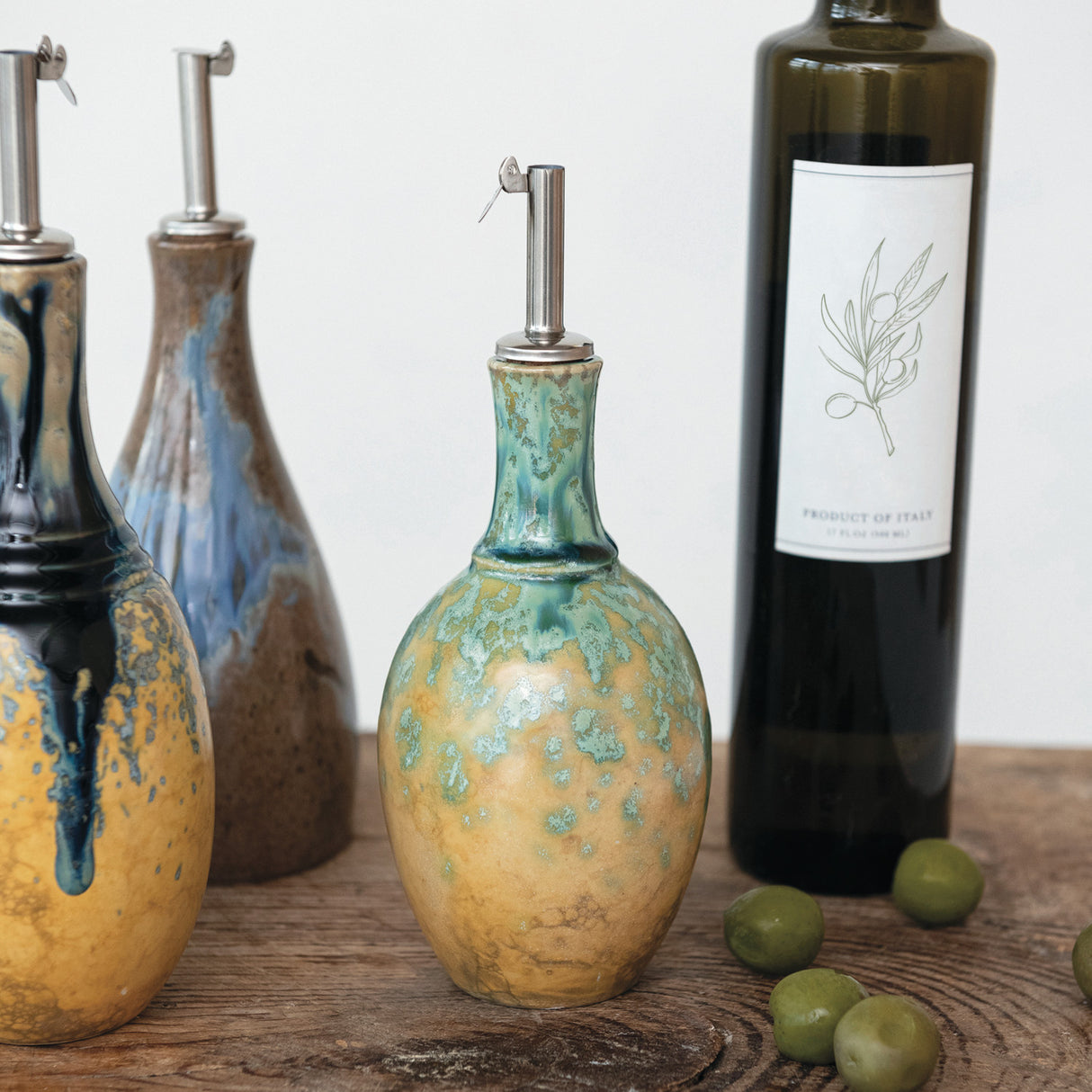 Reactive Glaze Stoneware Oil Cruet | 3 Styles