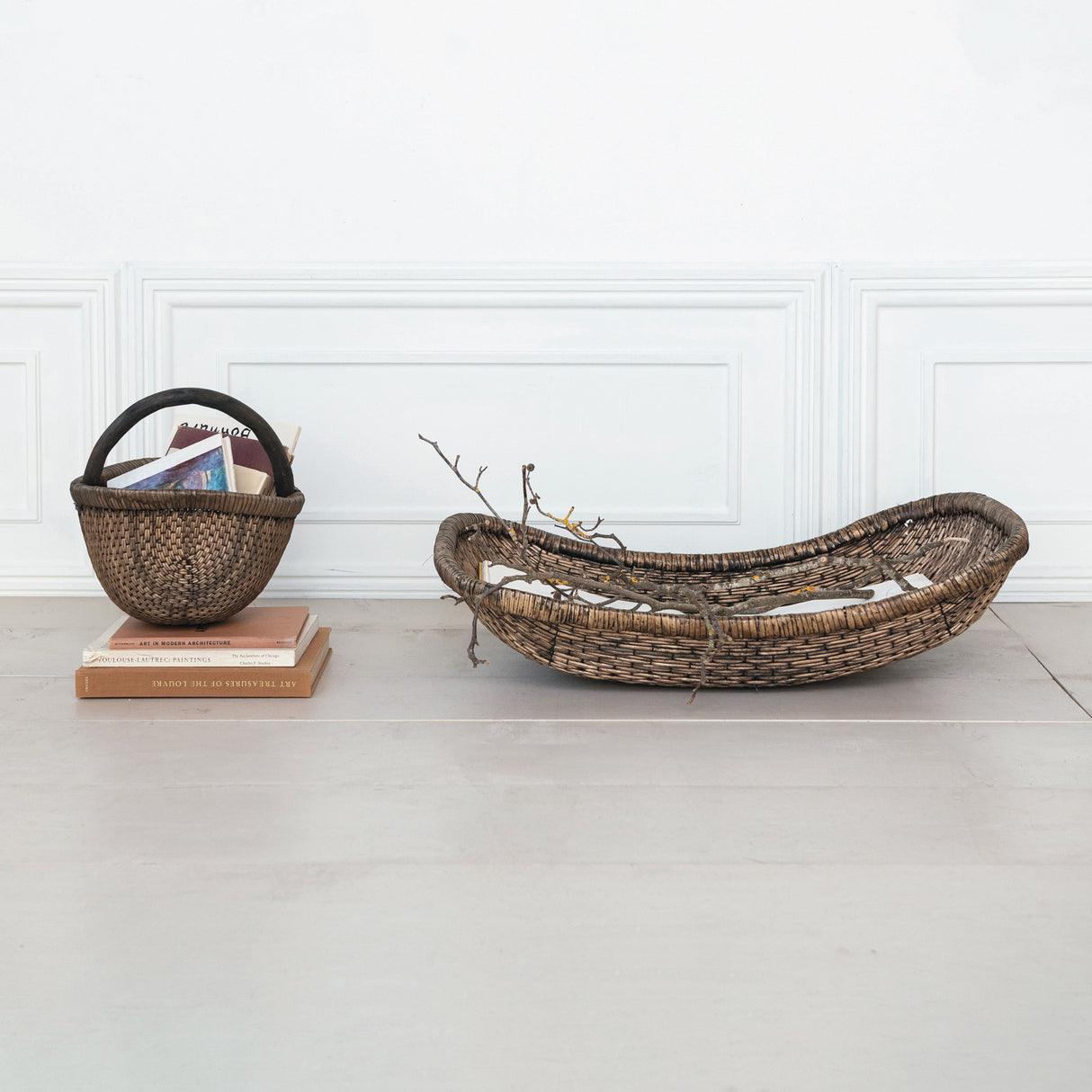 Vintage-Inspired Woven Wicker Tray Basket