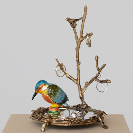 Kingfisher Bird Enameled Metal Trinket Box