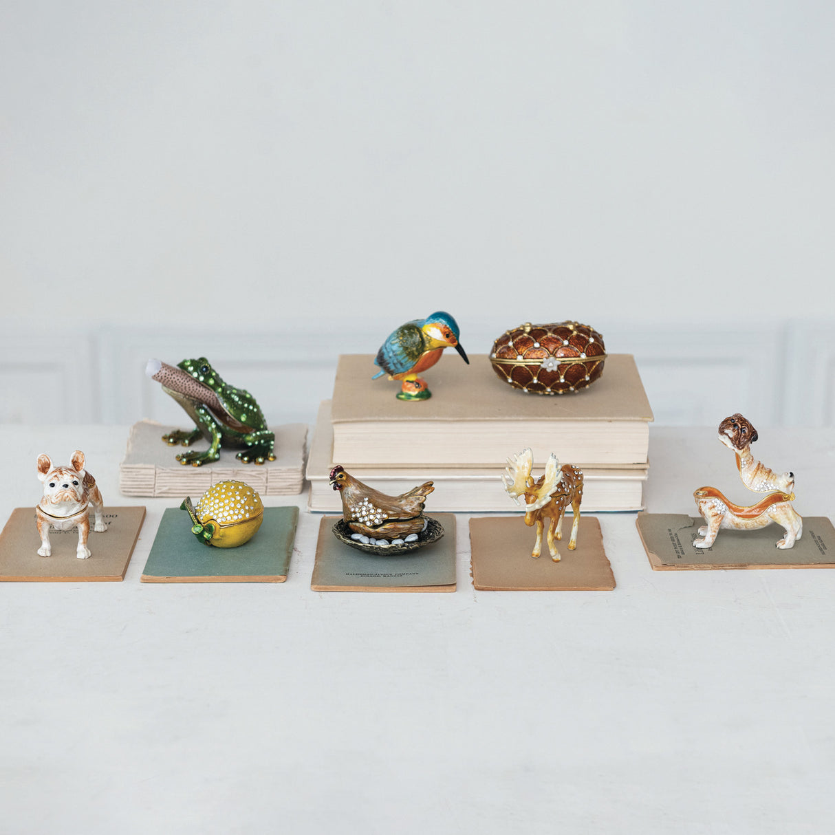 Jeweled Enameled Metal Green Frog Trinket Box